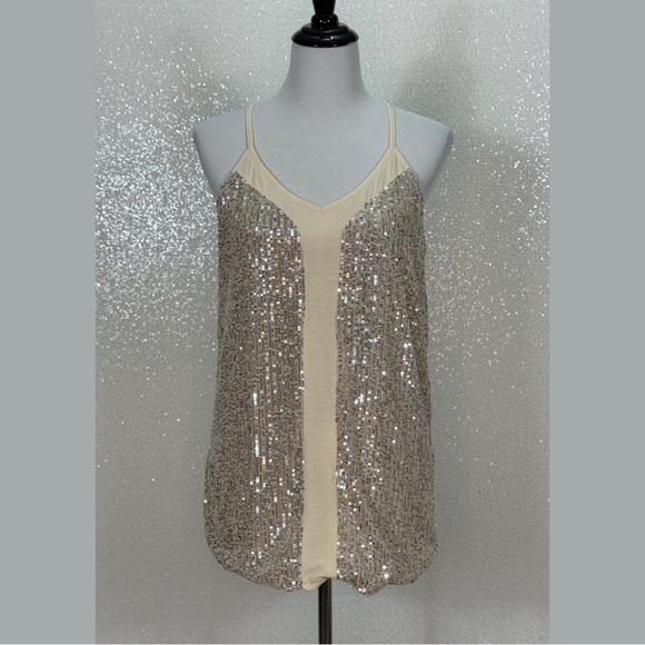 Jess Lea Sequin Tank Women’s Medium Champagne Gold Sparkle Sleeveless Racerback - Picture 15 of 15